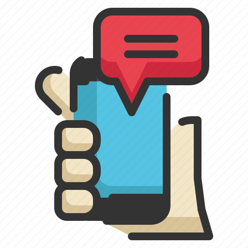 Hand, mobile, speech, text, smartphone, device, message icon icon - Download on Iconfinder