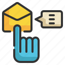 envelope, click, hand, mail, message icon