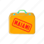 baggage, cartoon, flight, luggage, miami, sign, suitcase 