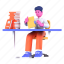 file, document, report, checking, work, businessman, working, 3d character, business 