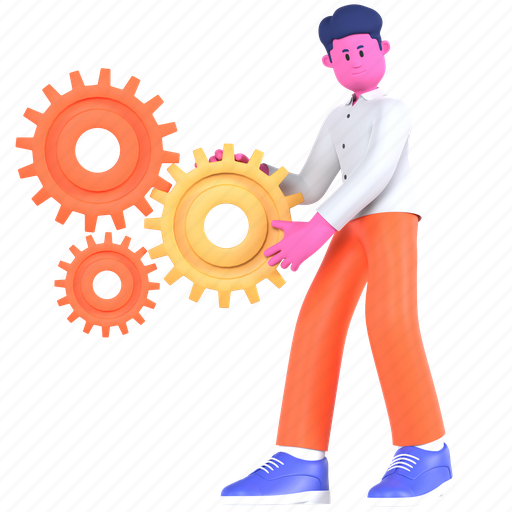 Fixing gear, repair, maintenance, management, setting, businessman, working 3D illustration - Download on Iconfinder