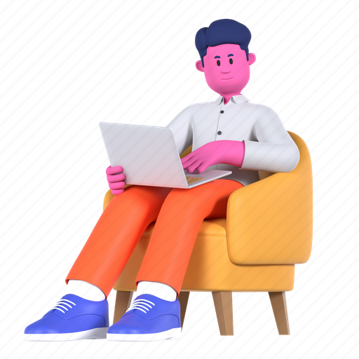 Laptop, relax, enjoy, work, businessman, working, 3d character 3D illustration - Download on Iconfinder