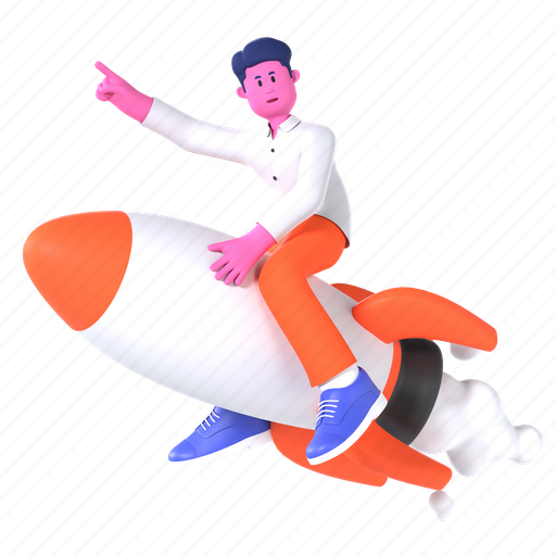 Riding rocket, rocket, launch, launching, startup, businessman, working 3D illustration - Download on Iconfinder