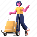 delivery, package, shipping, product, boxes, creative industry, girl, startup, 3d characters 
