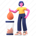 trash bag, trash can, recycle, bin, garbage, creative industry, girl, startup, 3d characters 