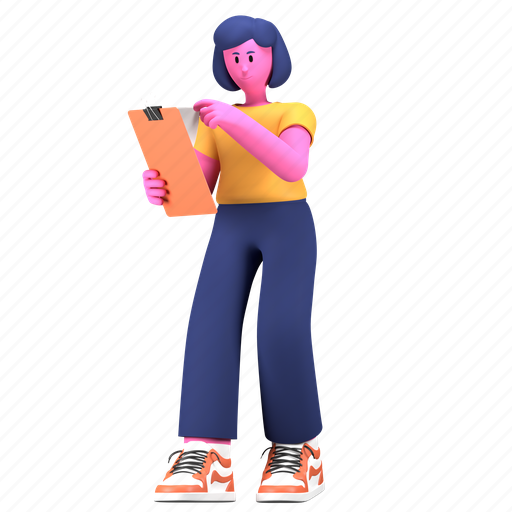 Document, data, report, check, clipboard, creative industry, girl 3D illustration - Download on Iconfinder