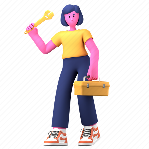 Maintenance, fixing, repair, service, fix, creative industry, girl 3D illustration - Download on Iconfinder