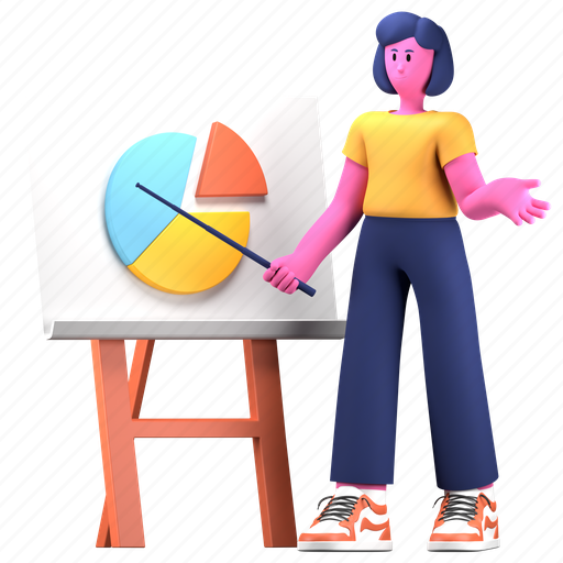 Presentation, analysis, analytics, pie, diagram, creative industry, girl 3D illustration - Download on Iconfinder