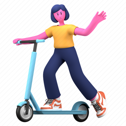 Scooter, bike, rent, vehicle, electric, creative industry, girl 3D illustration - Download on Iconfinder