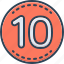 badge, decade, decennary, dicker, label, number, ten 