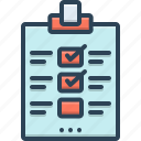 appraisal, assessment, checklist, evaluation, feedback, notice, survey