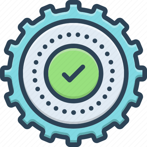 Resolved, badge, development, gear, mechanism, repair, fix icon - Download on Iconfinder