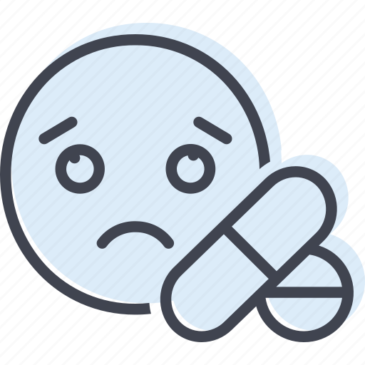 Compulsion, emoji, helplessness, medicine, pills, sad icon - Download on Iconfinder