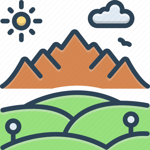 Hills, mountain, forest, landscape, desert, sun, mount icon - Download on Iconfinder