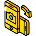 camera, device, function, iso, isometric, rotate, smartphone