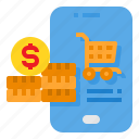 cart, coins, mobile, payment, shopping