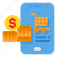 cart, coins, mobile, payment, shopping 
