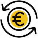 arrows, cash, coin, currency, euro, financial, money