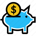coin, dollar, finance, money, money saving, pig, piggy bank 