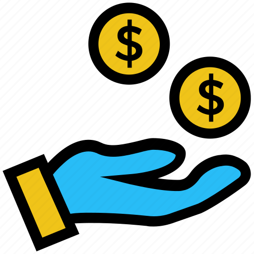 Cash, coins, coins on hand, dollar, hand with dollar, money icon - Download on Iconfinder