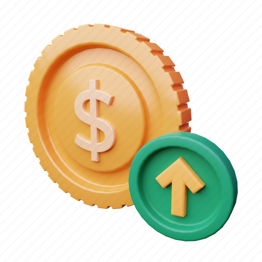 Currency, dollar, up, arrow, increase, coin 3D illustration - Download on Iconfinder