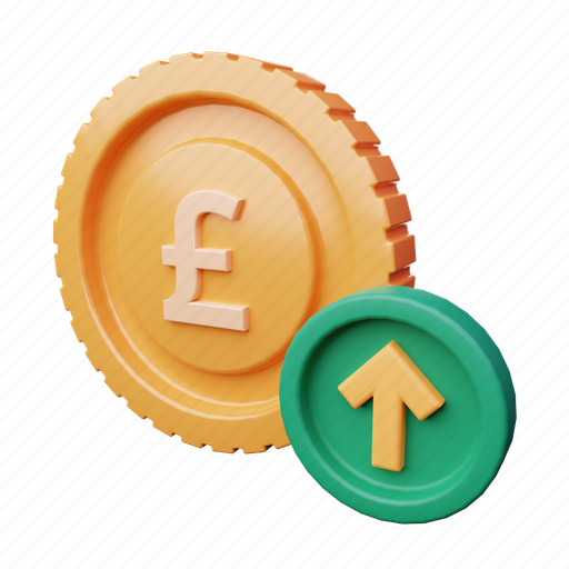 Currency, increase, pound, up, arrow, coin 3D illustration - Download on Iconfinder