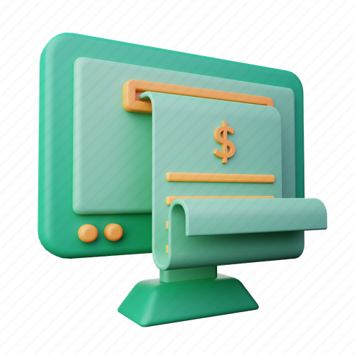 Currency, monitor, invoice, payment, online 3D illustration - Download on Iconfinder