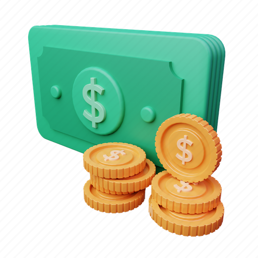 Currency, money, cash, coin, dollar, stack 3D illustration - Download on Iconfinder
