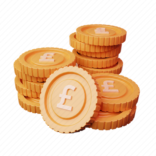 Currency, pound, coin, stack, cash, rich 3D illustration - Download on Iconfinder