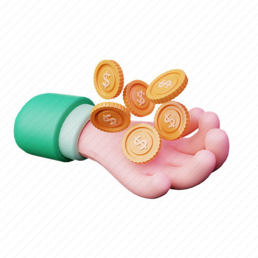 Currency, hand, gesture, payment, dollar, coin, money 3D illustration - Download on Iconfinder