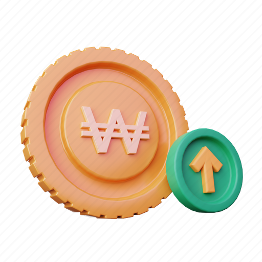 Currency, won, increase, coin, arrow, up 3D illustration - Download on Iconfinder