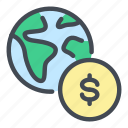 coin, dollar, earth, globe, money, transaction, world