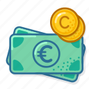 eur, coin, money, cash, banknote