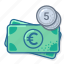 eur, coin, five, cash, money, banknote 