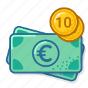 eur, coin, ten, money, cash, banknote