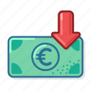 eur, down, banknote, arrow, cash, money
