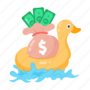 money sack, money bag, investment, dollar bag, rubber duck