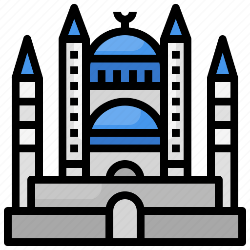 Architectonic, blue, building, landmark, monuments, mosque icon - Download on Iconfinder