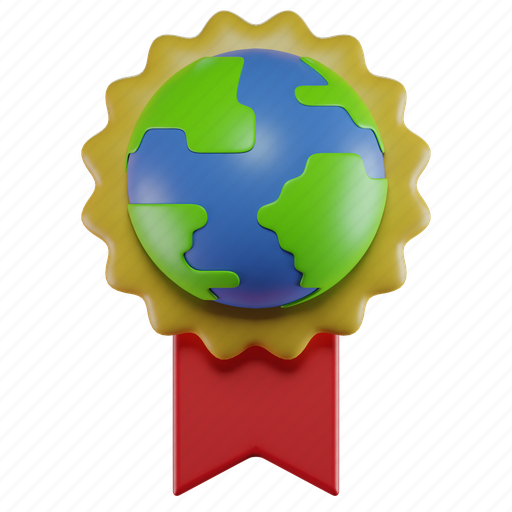 Earth, medal, emblem, planet, world, badge, winner 3D illustration - Download on Iconfinder