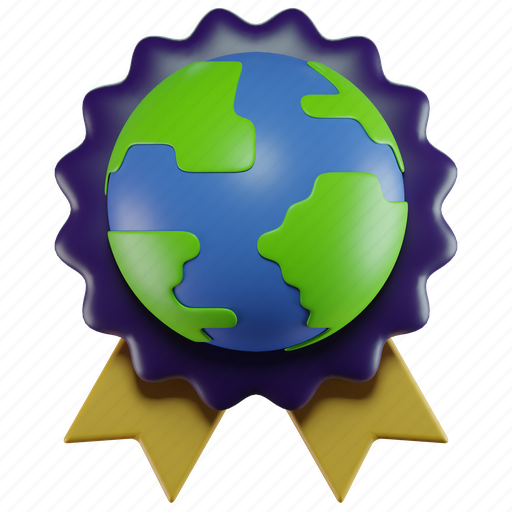 Earth, medal, emblem, planet, world, badge, winner 3D illustration - Download on Iconfinder