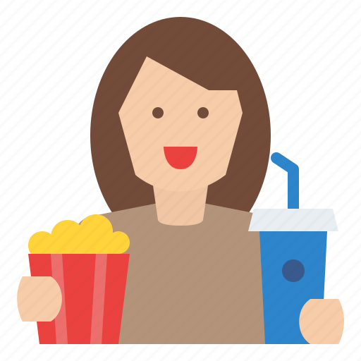 Woman, popcorn, movie, entertainment icon - Download on Iconfinder