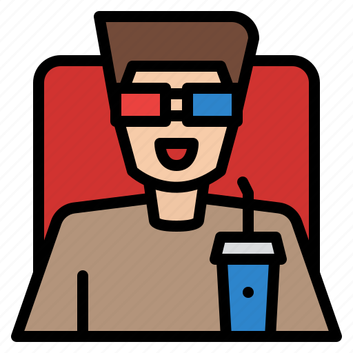 Watching, movie, man, glass, entertainment icon - Download on Iconfinder