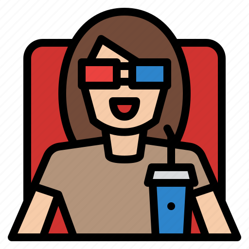 Watching, movie, woman, glassmovie, entertainment icon - Download on Iconfinder