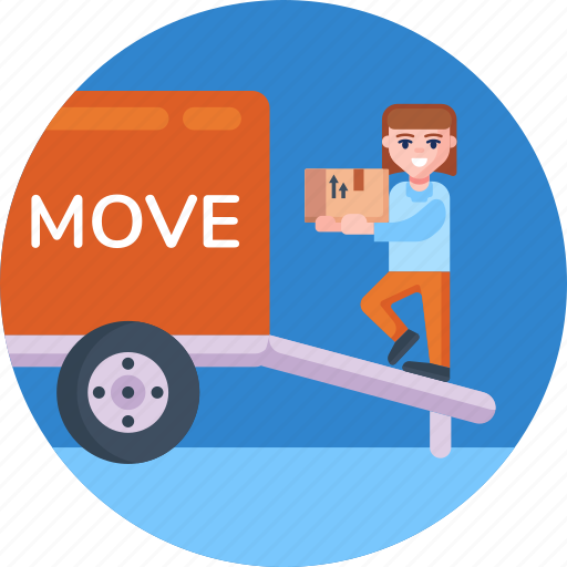 Moving, delivery, delivery woman, box, moving home, move truck icon - Download on Iconfinder