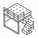 bed, frame, and, working, space, isometric outline, multifunctional, furniture