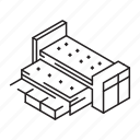 sldeable, bed, with, storage, isometric outline
