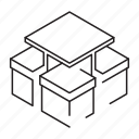 space, saving, desk, and, seats, multifunctional, furniture, isometric outline