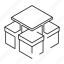 space, saving, desk, and, seats, multifunctional, furniture, isometric outline 
