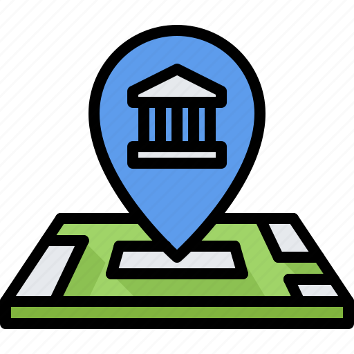 Building, pin, location, map, museum, history, culture icon - Download on Iconfinder