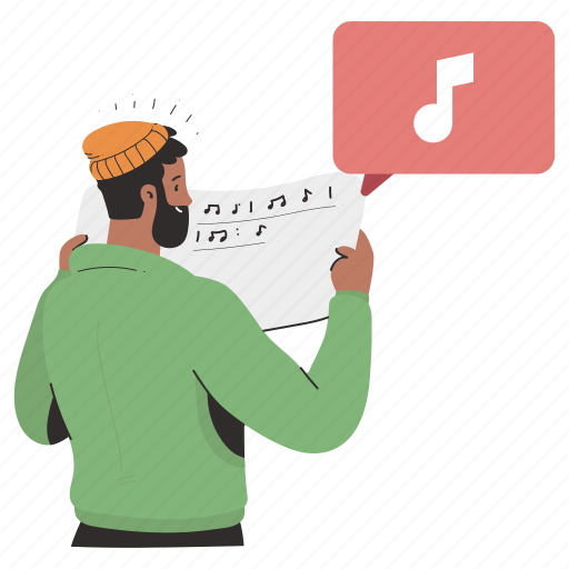 Music, notes, read, study, man, person, character illustration - Download on Iconfinder